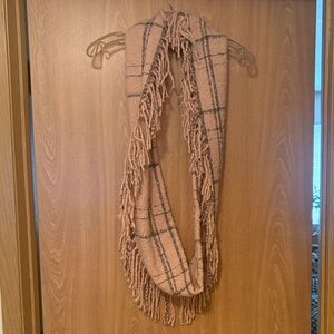 Plaid Fringe Scarf in Pink and Gray